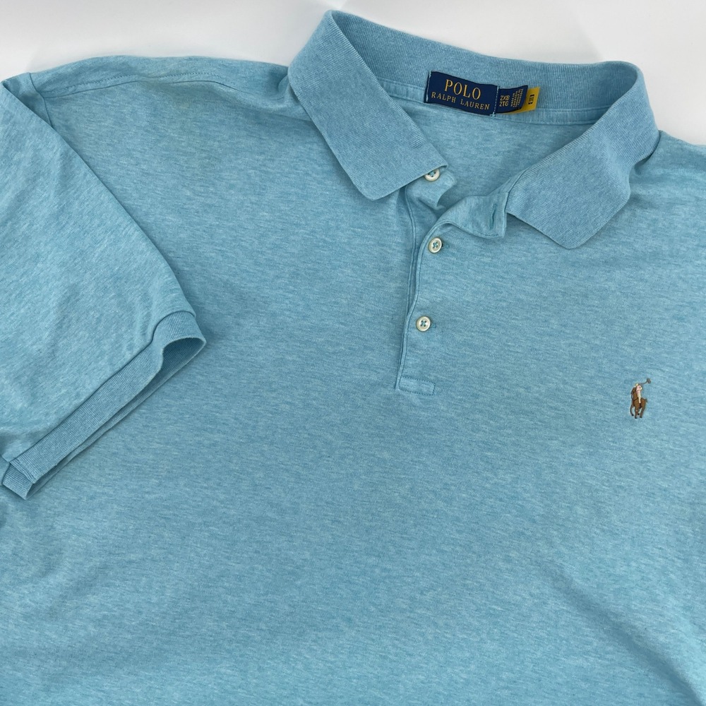 Polo Ralph Lauren Mens 2X Big Aqua Blue Short Sleeve Polo Shirt Embroidered Pony